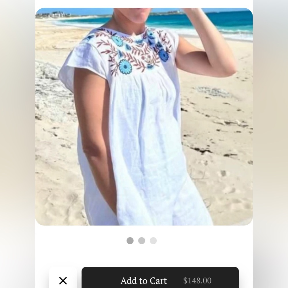 Embroidered White and Blue Cotton Dress
